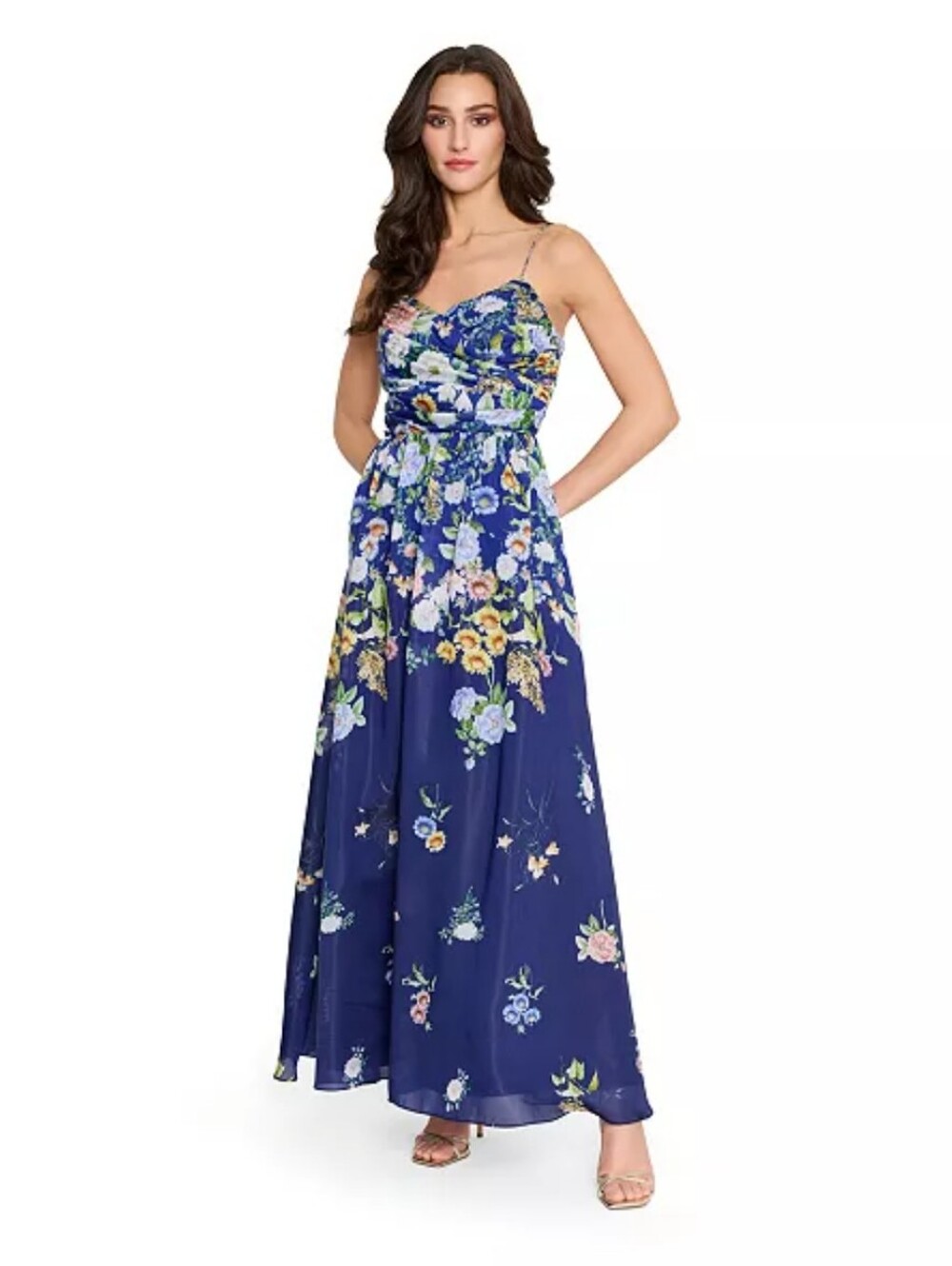 Tahari ASL NWT Navy Floral Maxi Dress Spaghetti Strap Formal Gown 16 $29